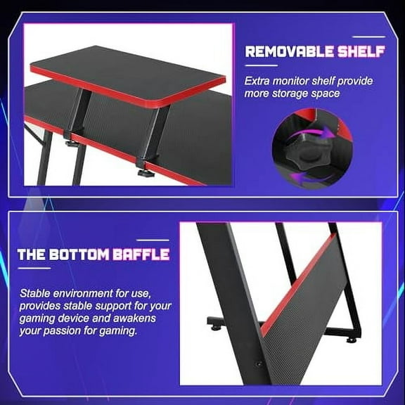 L Shaped Gaming Desk, Computer Corner Desk with Monitor Riser Stand, Home Office Desk Corner Desk for Studying, Working, L Desk with Large Desktop, Black
