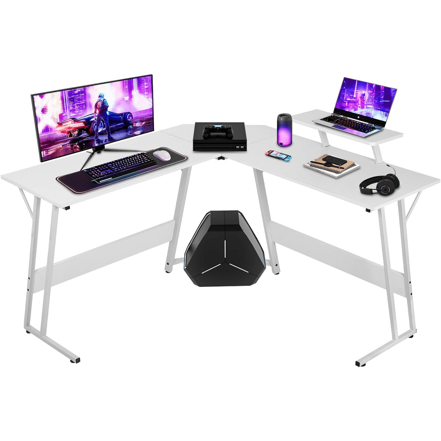 L Shaped Gaming Desk Computer Corner Desk with Monitor Riser Stand Home