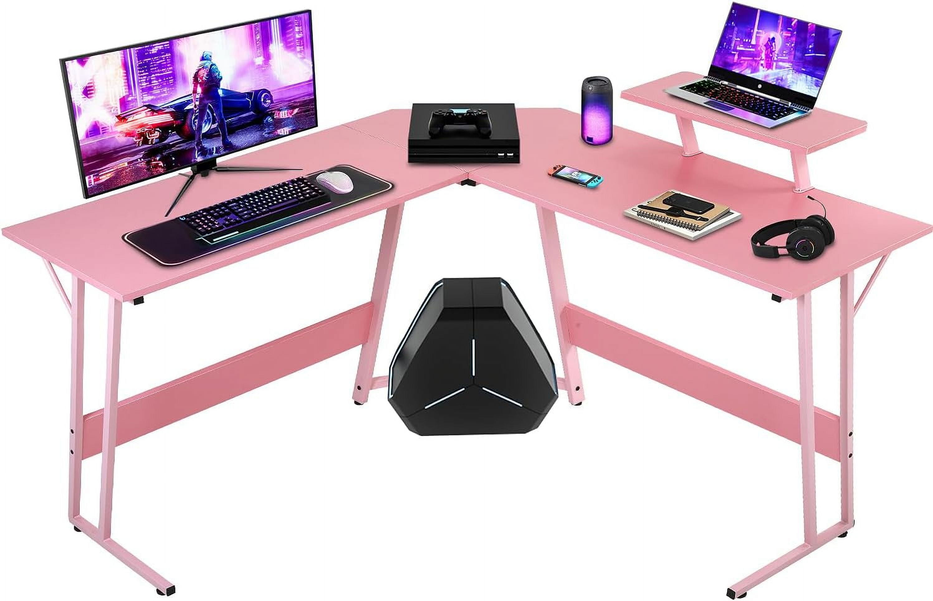 L Shaped Gaming Desk Computer Corner Desk with Monitor Riser Stand Home