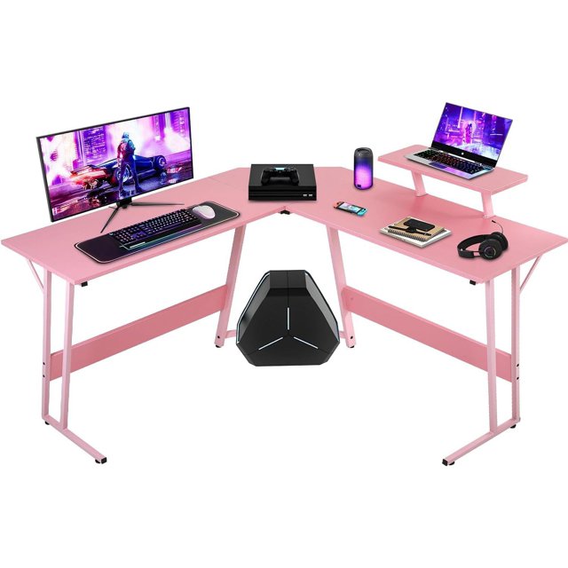 L Shaped Gaming Desk Computer Corner Desk with Monitor Riser Stand Home