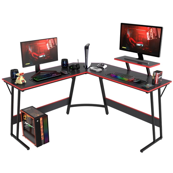 L Shaped Gaming Desk Corner Computer Desk, Home Office Desks Writing Workstation with Large Monitor Stand, Easy to Assemble, Black