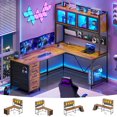 thumbnail image 1 of L Shaped Gaming Desk with Drawers, L Shaped Computer Desk with Hutch and Storage Shelves, Gaming Desk with Pegboard, Led Lights, and Power Outlet, Home Office Desk, Corner Desk, Rustic Brown, 1 of 8