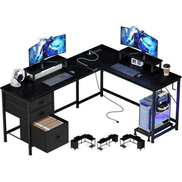 L shaped gaming desk with drawers cheap
