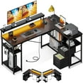 L Shaped Gaming Desk with File Drawers Reversible Computer Desk with