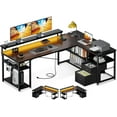 L Shaped Gaming Desk with File Drawers Reversible Computer Desk with
