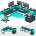 thumbnail image 1 of L Shaped Gaming Desk, Home Office Desk with File Drawer & Power Outlet, Gaming Desk with LED Lights, Corner Computer Desk, Black, 1 of 7