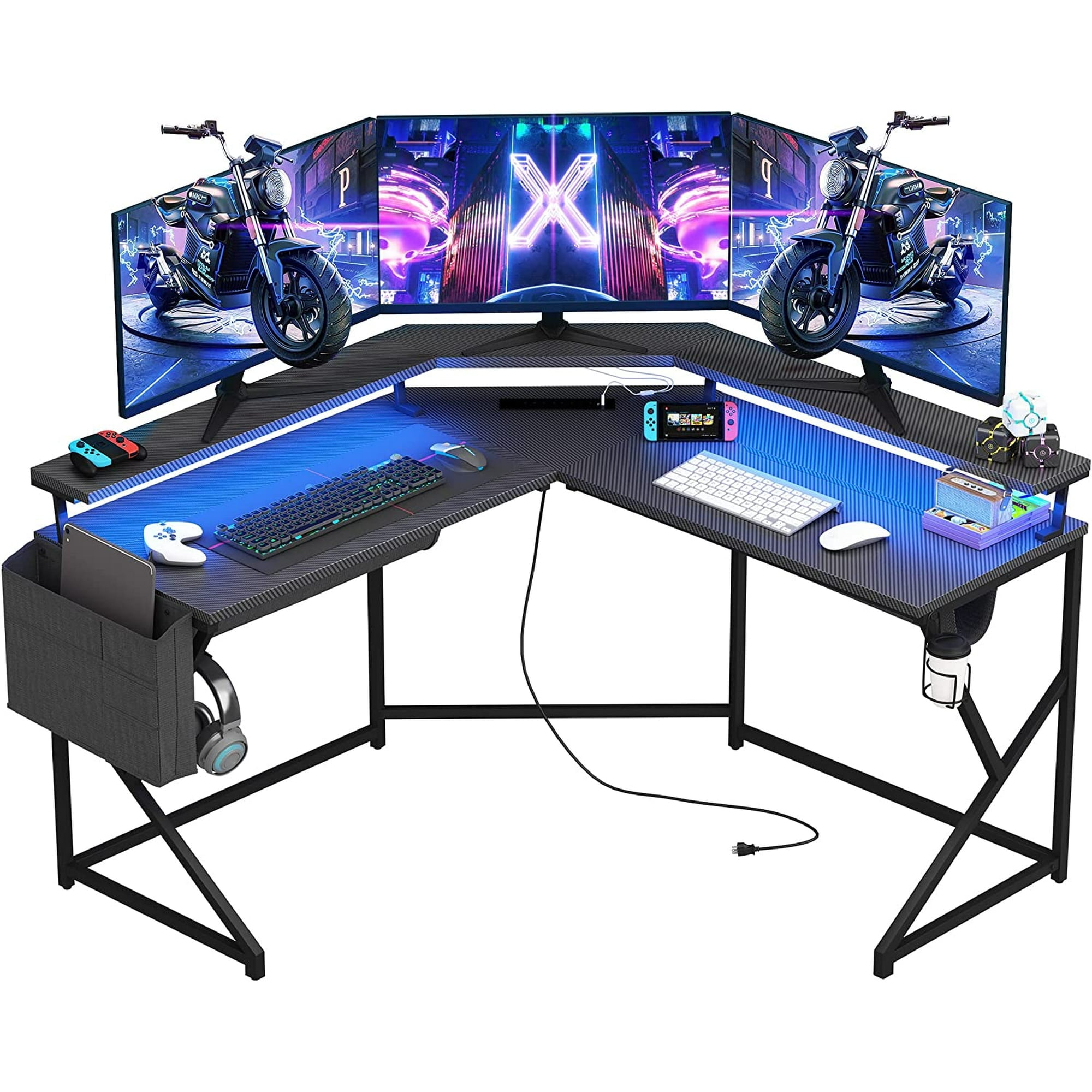 L Shaped Gaming Desk with LED Lights, 51" Computer Desk with Monitor