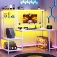 thumbnail image 1 of L Shaped Gaming Desk with LED Lights & Outlets,55" Computer Desk with Shelves & Storage Hutch,Reversible Corner Gaming Table with Printer Space & Monitor Stand for Game Room,Home Office,White, 1 of 17