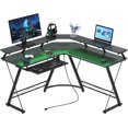 L Shaped Gaming Desk with LED Lights and Power Outlet, Computer Desk