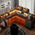 L Shaped Gaming Desk with LED Lights and Power Outlets, Computer Desk