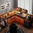 L Shaped Gaming Desk with LED Lights and Power Outlets Computer Desk