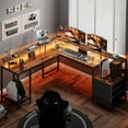 L Shaped Gaming Desk with LED Lights and Power Outlets Computer Desk