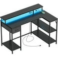 L Shaped Gaming Desk with LED Lights & Power Outlets, Reversible