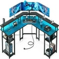 L Shaped Gaming Desk with LED Lights & Power Outlets Reversible 56