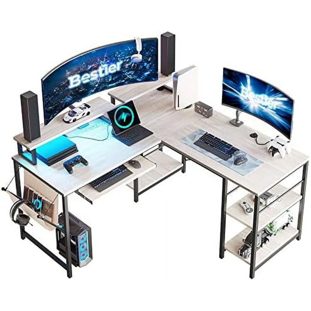 L Shaped Gaming Desk with Led Light 59.4 Inch Computer Corner Desk or 2