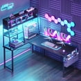 thumbnail image 1 of Casacomoda 51 Inch L Shaped Gaming Desk with LED Lights & CPU Platform, Reversible Computer Desk with Display Shelves, L Desk with Storage Bag for Game, Black, 1 of 10