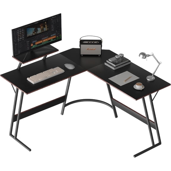 L-Shaped Gaming Desk with Monitor Stand,Carbon Fiber Corner Computer Desk,Z-Shaped Legs Waterproof Office Workstation for Home,Easy to Assemble