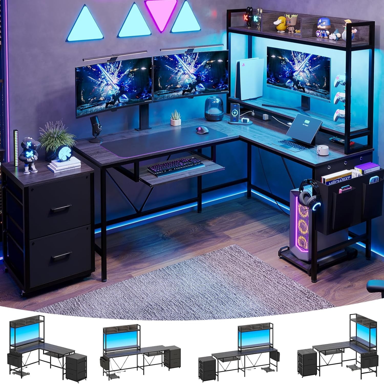 L Shaped Gaming Desk Reversible Corner Computer Desk with Power Outlet