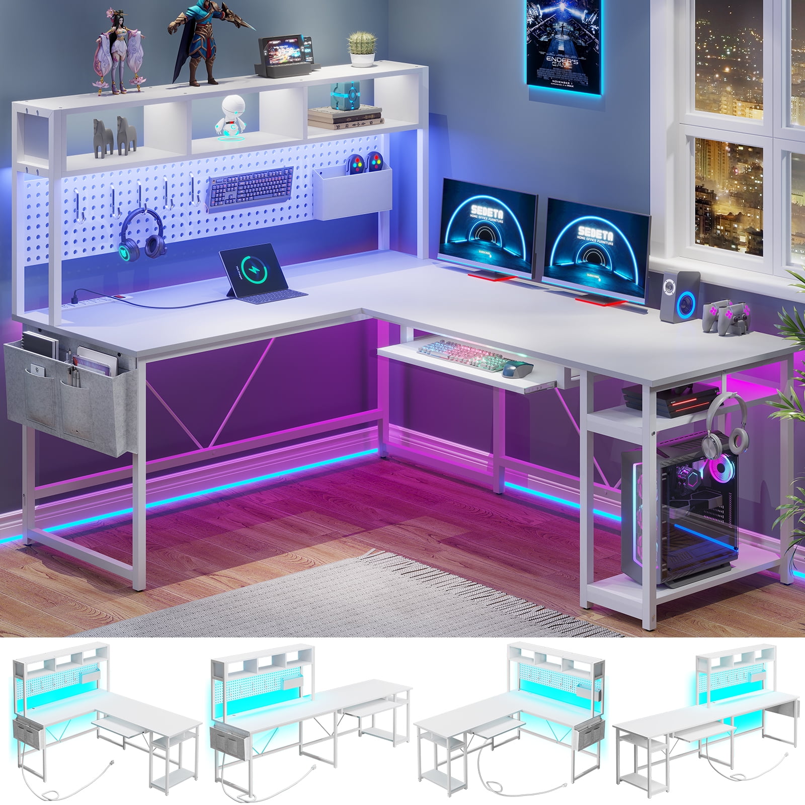 Walmart L-Shaped Gaming Desk with LED Lights, Power Outlet