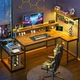thumbnail image 1 of L Shaped Gaming Desk with Shelves & Hooks,56" Reversible Corner Gaming Table with LED Lights & Power Outlets,Computer Desk with storage & Monitor Stand & Print Stand for Home Office,Rustic Brown, 1 of 8