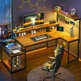 thumbnail image 1 of L Shaped Gaming Desk with Shelves & Hooks,63.5" Reversible Corner Gaming Table with LED Lights & Power Outlets,Computer Desk with storage & Monitor Stand & Print Stand for Home Office,Rustic Brown, 1 of 8