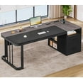 thumbnail image 1 of 70.9" Executive Desk with Power Outlet, Large Office Desk with Drawers & Lateral File Cabinet, Modern Long Computer Desk with Adjustable Storage Shelves, Workstation Business Furniture (Grey), 1 of 8