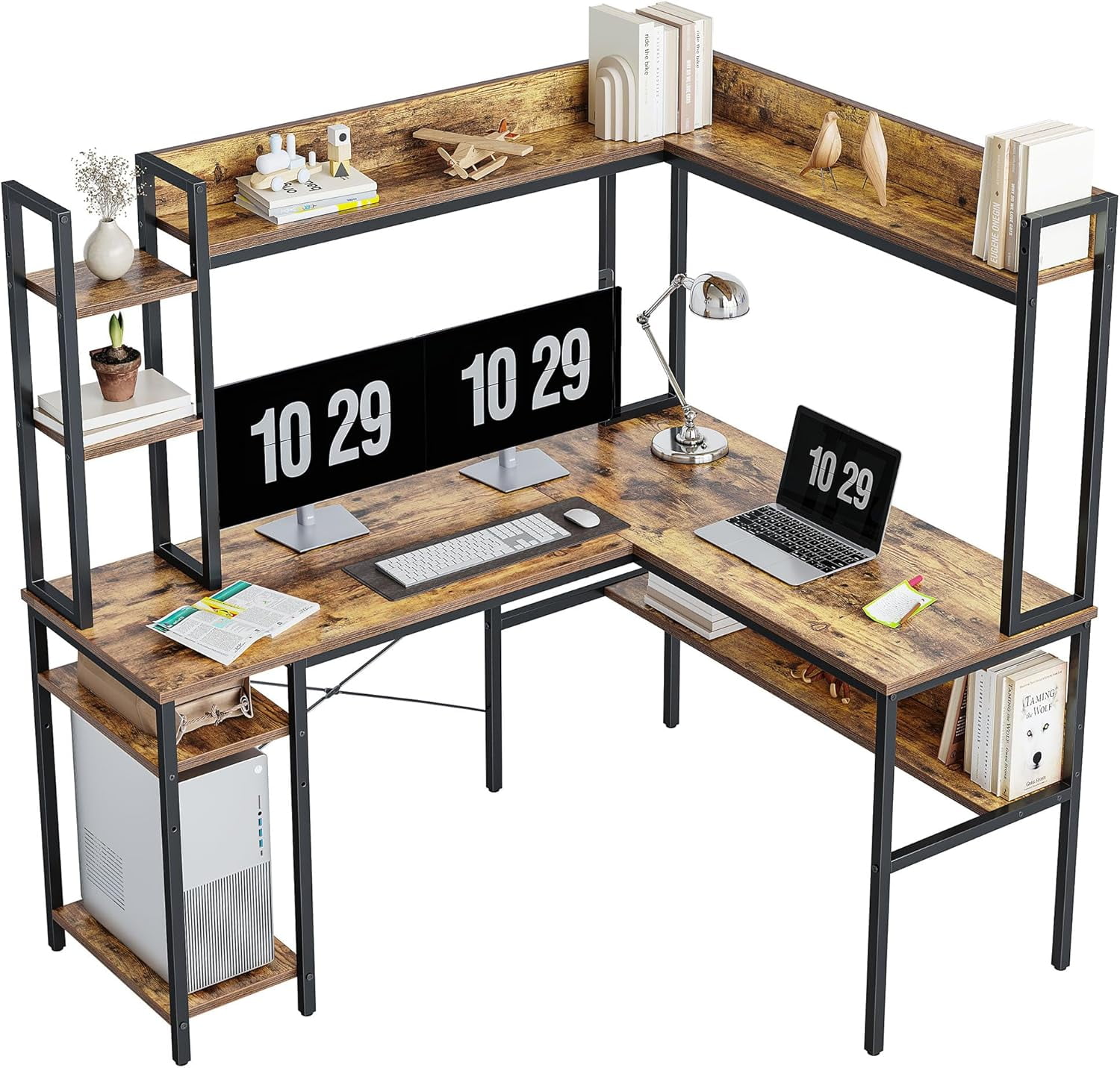 L Shaped Gaming Desk with Hutch 60" Corner Computer Desk with Storage