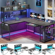 L Shaped Gaming Desk with Led Lights, Reversible Computer Desk with Keyboard Tray, Pegboard and Storage Bagand, Home Office Desk