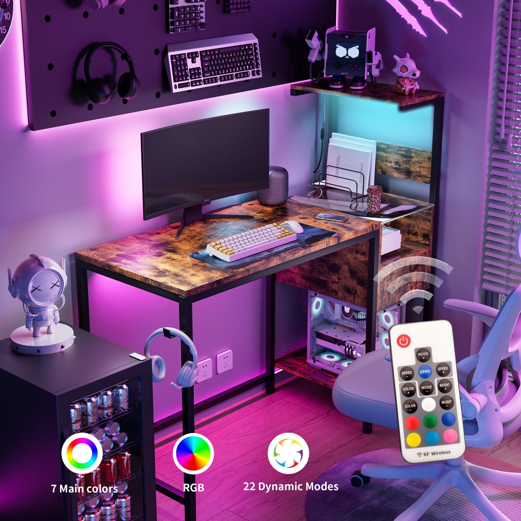 L Shaped Gaming Desk with Power Outlet Storage Shelves Computer Desk Writing Desk with USB Ports Charging Station Workstation for Home Office Black