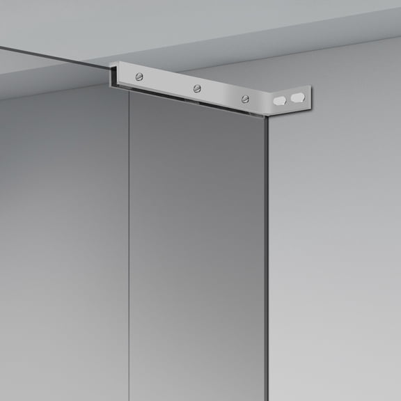 L-Shaped Glass Support Bar, Stainless Steel Barn Floor Guide and Sliding Door Track Stabilizer, Left Side Mirror Finish Bracket for Glass Doors, 44 lbs Load Capacity