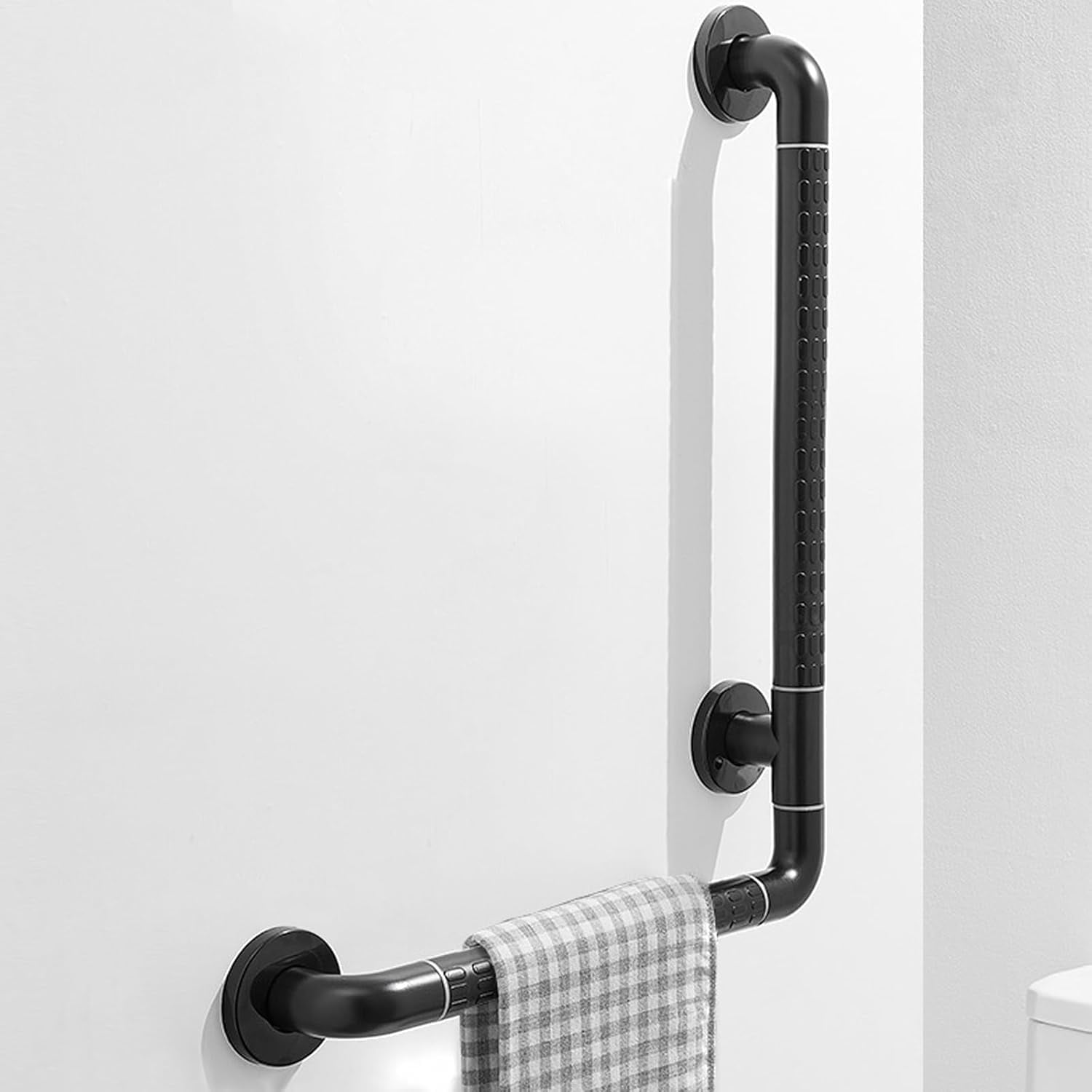 L Shaped Grab Bar for Elderly, 16inch x 24inch Shower Grab Bar with Luminous Rings, Handicap Grab Bars for Bathroom, Grab Bar Extension, Stainless Steel, Heavy Duty, Bathroom Non-Slip Assist Handrail