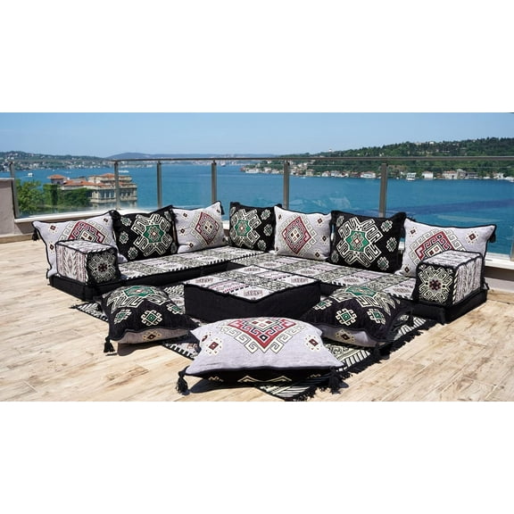 L Shaped Gray Sleeper Couch, Arabic Majlis, Sofa Bed, Meditation Cushion, Floor Couches, Turkish Sofa Seating Set, Floor Cushions for Adults