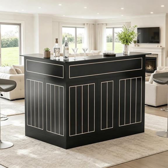 L Shaped Home Bar Unit, 4-Tier Corner Bar Cabinet with Power Outlets, Stemware Racks, Drawer, Liquor Cabinet for Home, Basement Bar for Home Pub, Living Room, Dining Room
