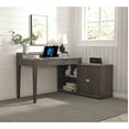 thumbnail image 1 of L-Shaped Home Office Desk - Grey Workstation with Hutch & Credenza, 55"x47", Sliding Door, Metal Hardware. Reversible design, storage, charging port. Ideal for small spaces., 1 of 10