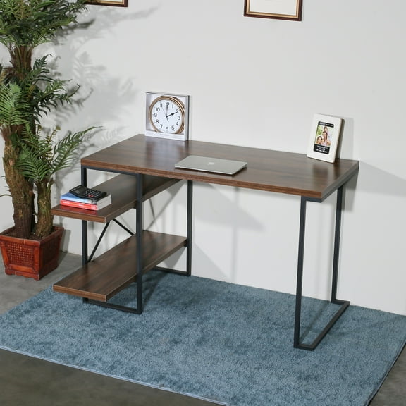 L - Shaped Home Office Desk with 2 Antigue Wood Shelves