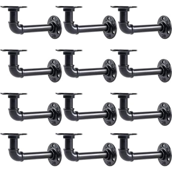 L-Shaped Industrial Pipe Shelf Brackets, Black Metal Wall-Mounted Floating Shelf Supports for 8-14 Inch Plates, Heavy-Duty DIY Rack Supports, Iron Material (12-Pack Black)$$Tools & Hardware Other