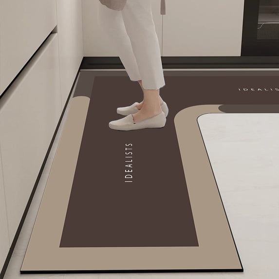 L Shaped Kitchen Mat,Rugs for Kitchen Floor,Corner Kitchen Rug, 1 Piece Anti-Slip L Shape Kitchen Mat for Floor,4FT Absorbent Runner(Brown)