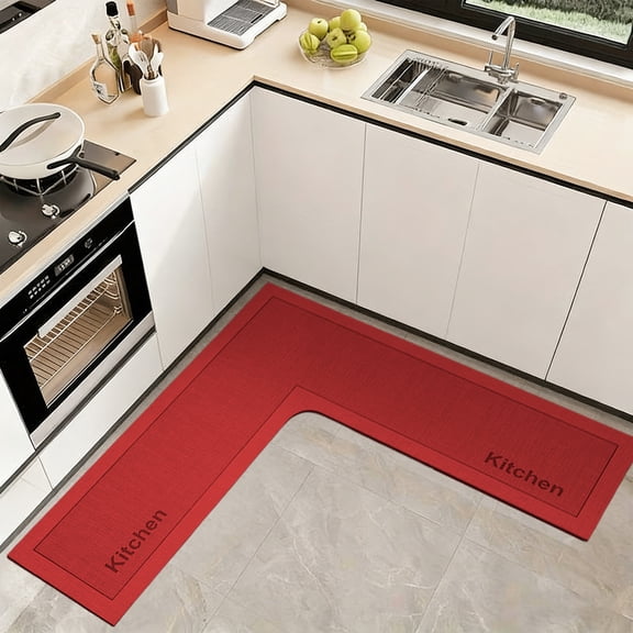 L-Shaped Kitchen Rug, Absorbent Non-Slip Corner Floor Mat for Kitchen and Living Room, Machine Washable Carpet Mat with Durable Design for Cooking and Home Comfort