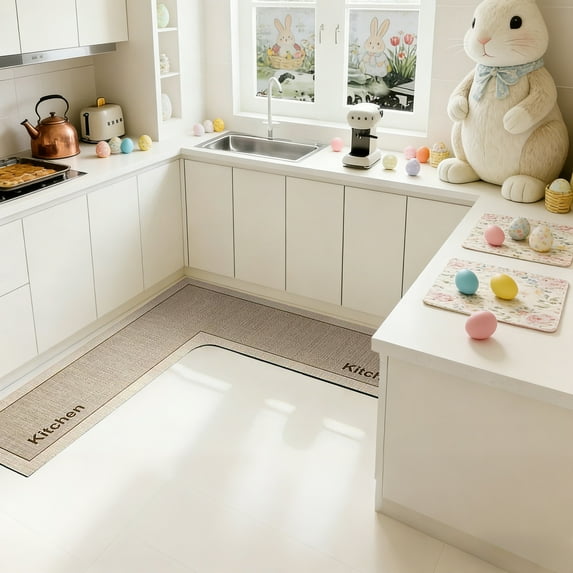 L-Shaped Kitchen Rug – Ultra Soft, Non-Slip, Highly Absorbent Floor Mat for Cooking, Machine Washable, Fits Corners Perfectly