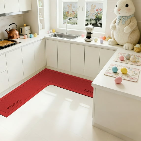 L-Shaped Kitchen Rug – Ultra Soft, Non-Slip, Highly Absorbent Floor Mat for Cooking, Machine Washable, Fits Corners Perfectly