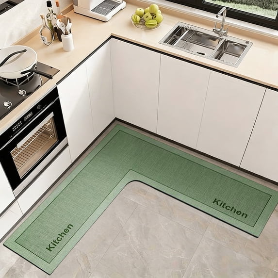 L-Shaped Kitchen Rug, Velvet Fleece Memory Foam Mixed Fabric Floor Mat, Absorbent Non Slide Machine Washable Corner Carpet