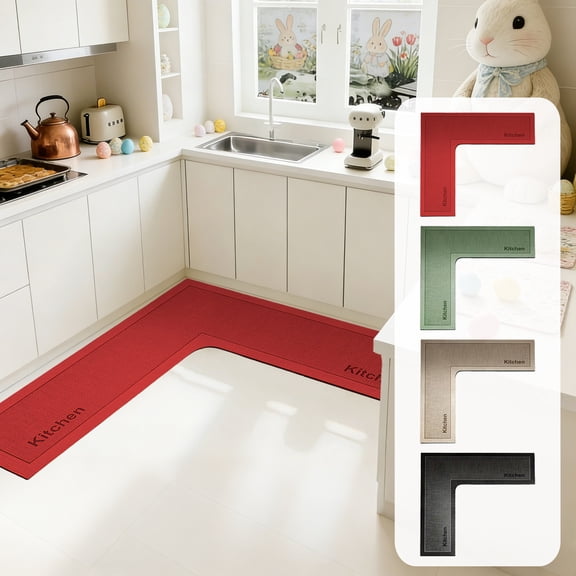 L-Shaped Kitchen Rugs, Non-Slip Absorbent Washable Corner Mat, Black Velvet Memory Foam, 47.2"x29.5" by PALIFEUR