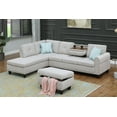 thumbnail image 1 of L-Shaped Linen Blend Fabric Couch with Wood Frame and Low-Profile Legs, Settee with Cushions Rounded Arms, Storage Ottoman and Two Toss Pillows, Light Gray, 1 of 9