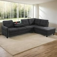 thumbnail image 1 of L-Shaped Linen Sectional Sofa with Chaise, Modular Tufted Couch Nail-Head Lounge Sofa for Living Room, Black, 1 of 6