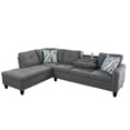thumbnail image 1 of L-Shaped Linen Sectional Sofa with Left Chaise, Modular Tufted Couch Nail-Head Lounge Sofa for Living Room, Grey, 1 of 6