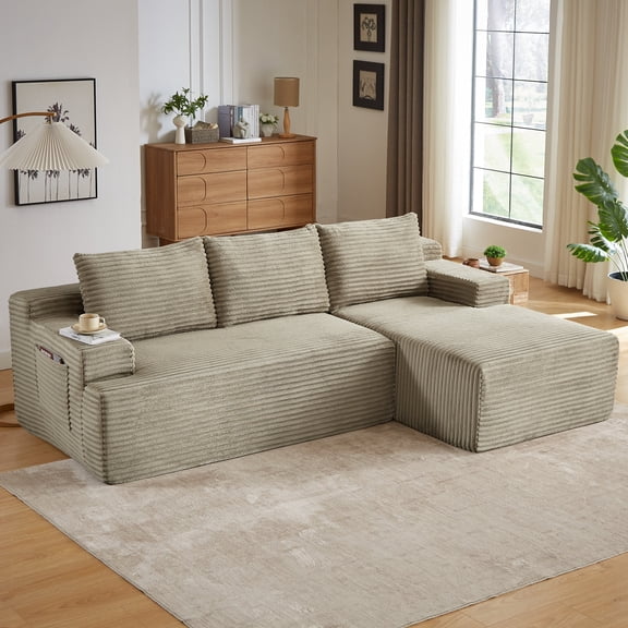 L-Shaped Modern Comfortable Plush Boneless Sofa - No Assembly Required, Compressed Packaging, Suitable for Living Rooms & Bedrooms