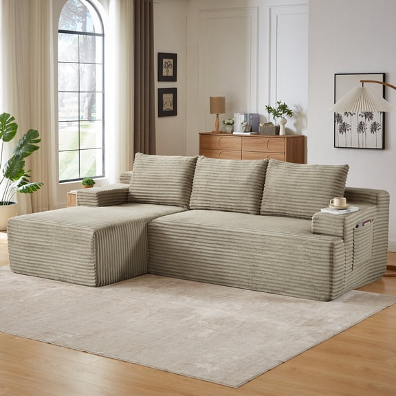 L-Shaped Modern Comfortable Plush Boneless Sofa - No Assembly Required, Compressed Packaging, Suitable for Living Rooms & Bedrooms