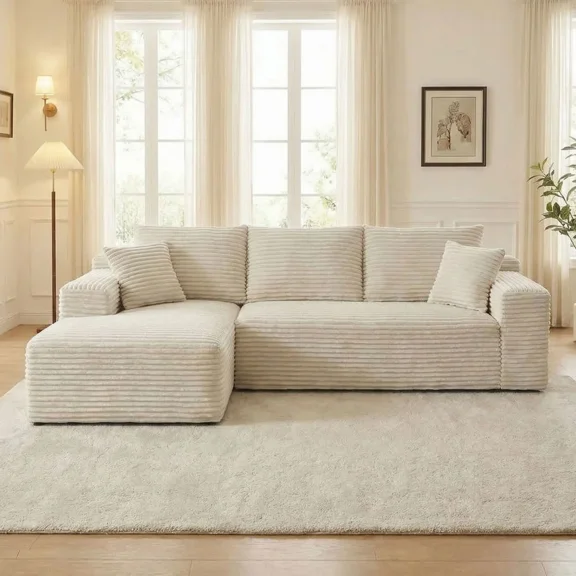 VERDECORE 96" L-Shaped Modular Sectional Sofa, Corduroy, Boneless Deep Seat, Side Pockets, No Assembly