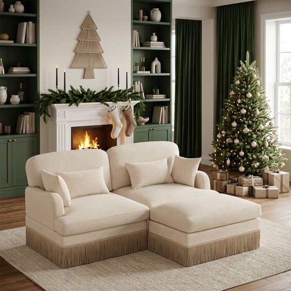 L-Shaped Modular Sectional Sofa, Leopard Print Chenille Upholstered Sofa with Tassels