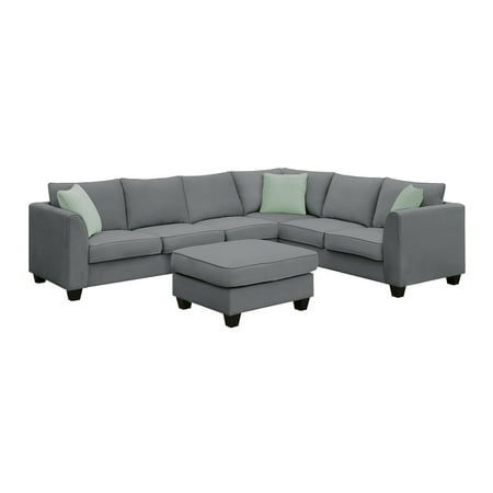 L Shaped Modular Sectional Sofa Set with Ottoman, 7 Seater 100% Polyester Corner Couch with Removable Cushions Pillows for Living Room Office